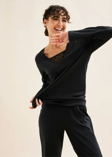 bonprix, bonprix Pyjama mit zartem Meshschwarz 40Damen