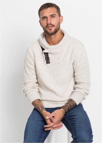 bonprix Strickpullover mit Schalkragen und Knopfverschluss, Langarm