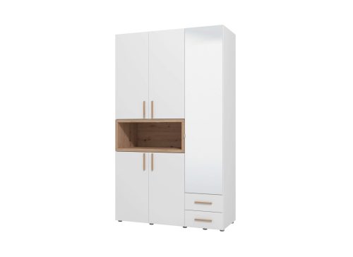 INOSIGN, INOSIGN Kleiderschrank »Donald, inklusive Kleiderstangen und Einlegeböden, FSC-zertifiziert«, (134,5 oder 179cm breit, 227cm hoch und 56,5cm tief), In 2 Breiten, mit Spiegel und Schubladen, 1 offenes Fach in Holzoptik