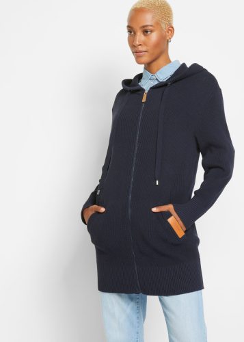 bonprix Strickmantel aus Baumwollmischung, Oversize Passform, mit Kapuze, unifarben