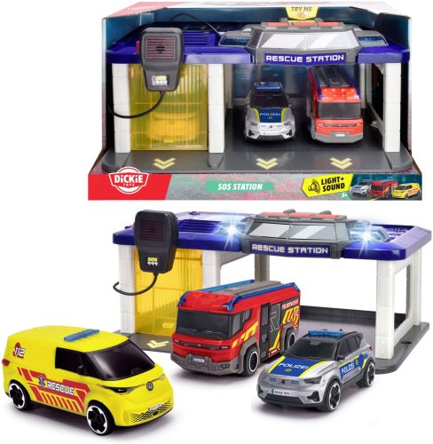 Dickie Toys Spiel-Gebäude »S.O.S Station«, mit 3 Spielzeug-Fahrzeugen sowie Licht und Sound