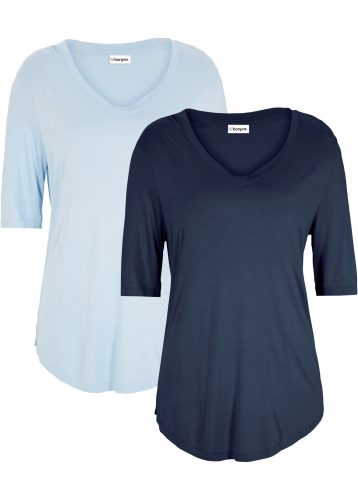 bonprix T-Shirt Packung, 2 Figur umspielende Passform, Halbarm, V-Ausschnitt, aus Viskose
