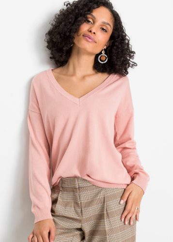 bonprix Strickpullover kuschelweiches Material, Oversize-Passform, V-Ausschnitt
