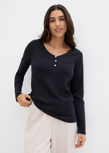 bonprix Langarmshirt 1 schmale Passform, Langarm, mit kurzer Knopfleiste im Henley-Stil