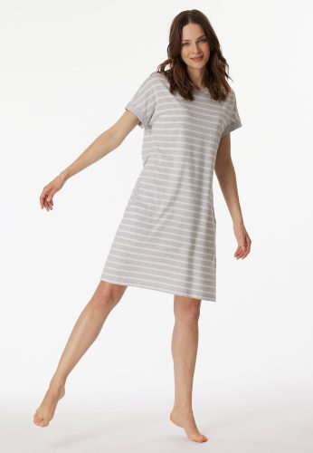 Schiesser, Schiesser Nachthemd kurzarm Grau gestreift - Casual Essentials für Damen, Größe 5XL, 100 % Baumwolle