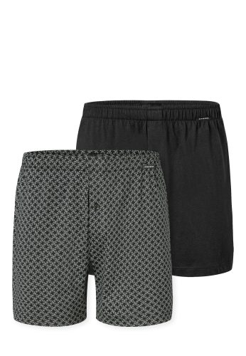 Schiesser, Schiesser Boxershorts mit Knopfleiste 2er-Pack Schwarz gemustert - Boxershorts Multipacks für Herren, Größe M, 100 % Baumwolle