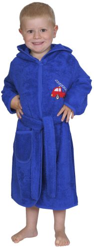 WÖRNER, Wörner Kinderbademantel "Feuerwehr royalblau" mit Stickerei, mit Tasche, maschinenwaschbar