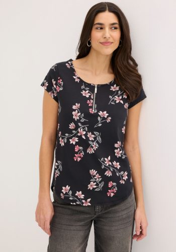 bonprix Blusenshirt Dezente Oversize Passform, mit kurzem Reissverschluss