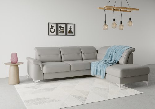 sit&more Ecksofa »Sinatra«, mit Ottomane, optional mit Kopfteilverstellung und Armteilfunktion oder Kopfteilverstellung, Armteilfunktion, Bettfunktion und Stauraum, chromfarbene Metallfüsse