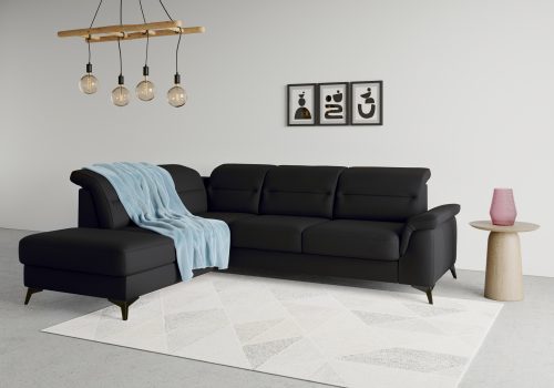 sit&more Ecksofa »Sinatra«, mit Ottomane, optional mit Kopfteilverstellung und Armteilfunktion oder mit Kopfteilverstellung, Armteilfunktion, Bettfunktion und Stauraum, mattschwarze Metallfüsse