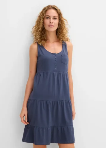 bonprix, bonprix Baumwoll Jerseykleid, kurzblau 32Damen