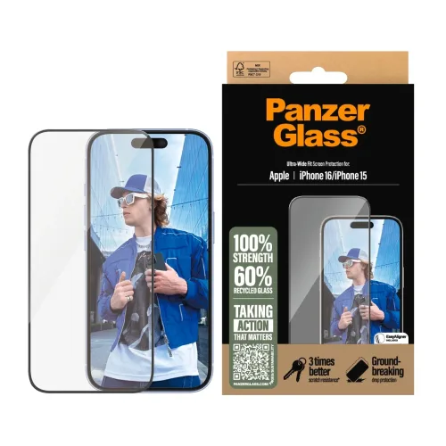 PanzerGlass, PanzerGlass Displayschutzglas "Ultra Wide Fit iPhone 16" für iPhone 16 1 Stk. tlg.