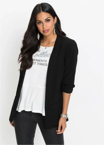 bonprix, bonprix Longblazer mit drapierten Ärmelnschwarz 36Damen
