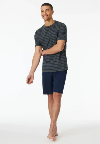 Schiesser, Schiesser -  Pyjama Schlafanzug  - Casual Essentials, für Herren, Anthrazit, Größe 56