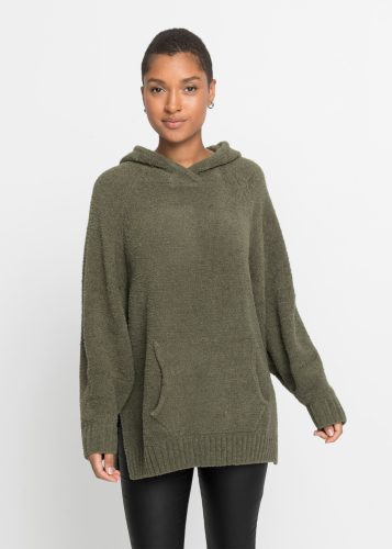 bonprix Strickpullover mit Kapuze, mit Teddy-Fleece, Oversized Passform, Kängurutasche