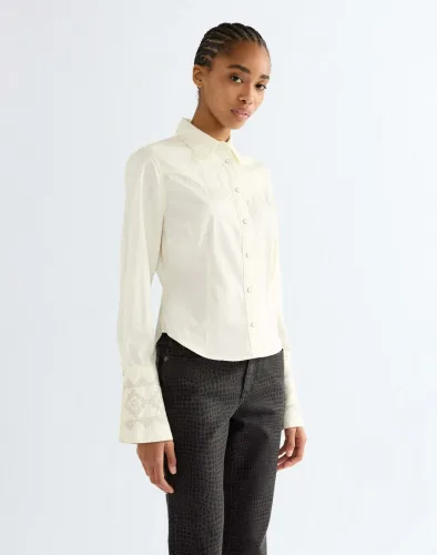 Wrangler, Wrangler - Langarmbluse Bell Western Slim, für Damen, Weiss, Größe M