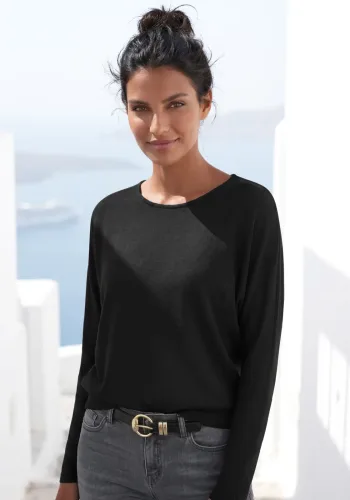 Vivance, Vivance Langarmshirt "mit breitem Bund" aus strukturiertem, luftigem Feinstrick mit Viskose