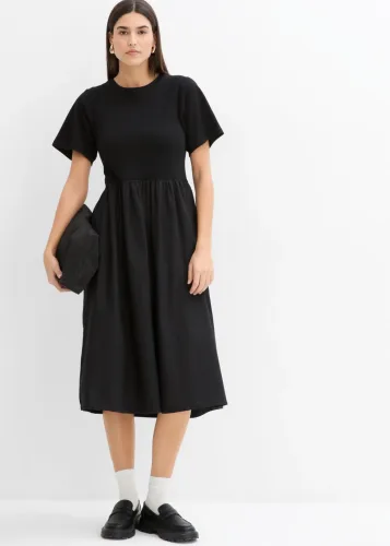 bonprix, bonprix Midikleid aus Materialmixschwarz 36Damen