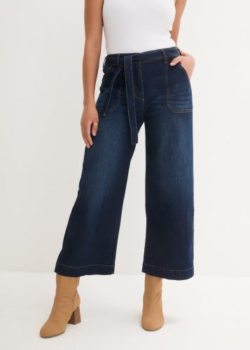 bonprix Weite Jeans mit seitlichem Teilgummibund, mit Bindegürtel, mit breitem Saum