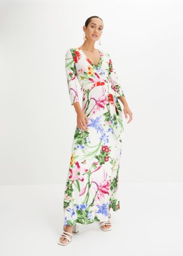bonprix Maxikleid mit 3/4-Ärmeln, taillierte Passform, aus Polyester und Elasthan