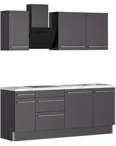 Kochstation, KOCHSTATION Küche "KS-Bern2" Breite 210 cm, wahlweise mit E-Geräten, für autarkes Kochfeld 60 cm