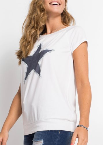 bonprix T-Shirt bequeme Passform, U-Boot-Ausschnitt, Rippbündchen
