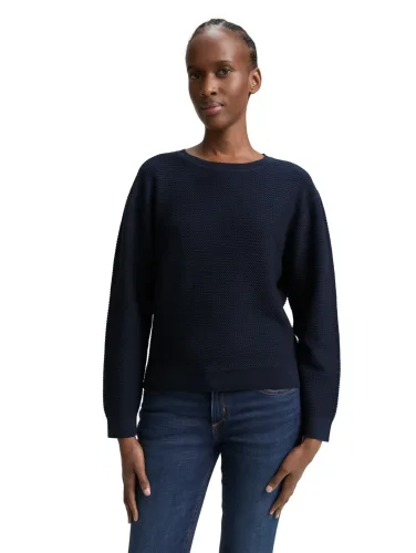 TOM TAILOR Denim V-Ausschnitt-Pullover mit Rippbündchen