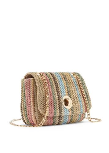 Vivance, Vivance Umhängetasche "Minibag, Henkeltasche, Crossbody Bag, Strandtasche, Schultertasche" Handtasche Damen zum Umhängen in Bast-Optik mit Kettenhenkel VEGAN