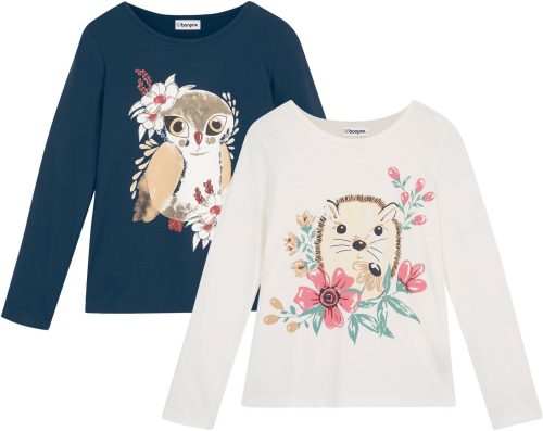 bonprix Langarmshirt Packung, 2 Stk. Regular Fit, mit Print, aus Baumwolle, im 2er-Pack