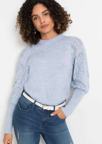 bonprix Strickpullover Ballonärmel mit tollem Ajourmuster und extra breitem Strickbündchen