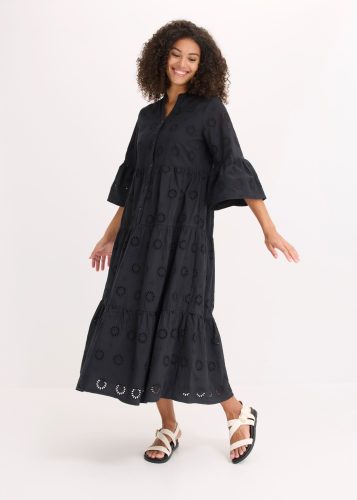 bonprix Midikleid aus reiner Baumwolle, A-Linien-Passform, 3/4-Ärmel, mit Stehkragen