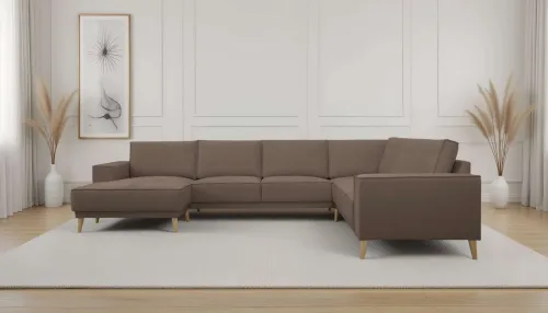 Goodproduct, GOODproduct Wohnlandschaft "Oland Skandi, weicher Chenille-Stoff" U-Form, 342 cm, Wellenunterfederung, Skandi-Design, Massivholzfüsse