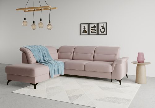 sit&more Ecksofa »Sinatra«, mit Ottomane, optional mit Kopfteilverstellung und Armteilfunktion oder mit Kopfteilverstellung, Armteilfunktion, Bettfunktion und Stauraum, mattschwarze Metallfüsse