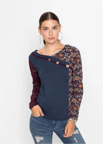 bonprix, bonprix Langarmshirt mit Knöpfenblau 48Damen