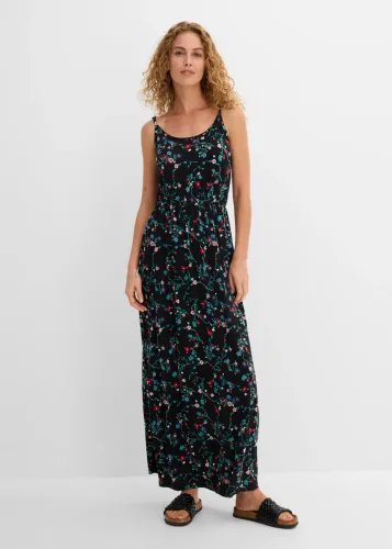 bonprix, bonprix tailliertes Maxi-Kleid mit Druckschwarz 48Damen