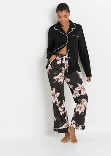 bonprix, bonprix Pyjama mit Knopfleisteschwarz 44Damen