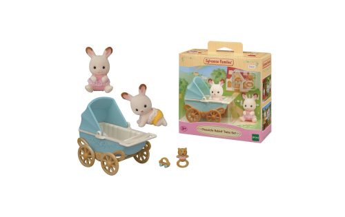 Sylvanian families, Sylvanian Families Chocolate Rabbit Twin Babies & Pram