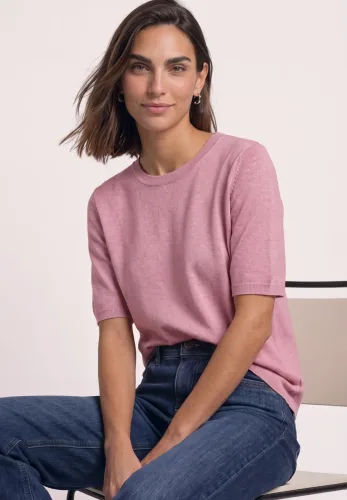 Street One, Kurzarm Pullover mit Rundhals in Unifarbe