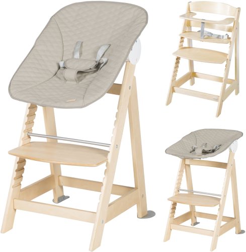 Roba, roba Treppenhochstuhl Born Up natur Set 2 in 1 inkl. Aufsatz Greyish gesteppt