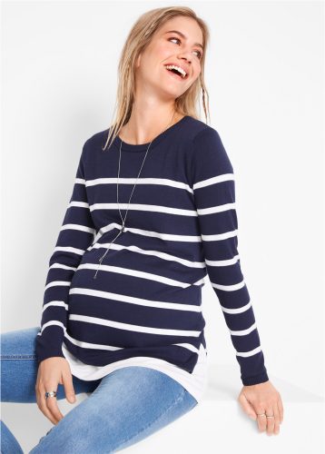 bonprix Stillpullover aus Jersey, gestreifte Optik, figurumspielende Passform
