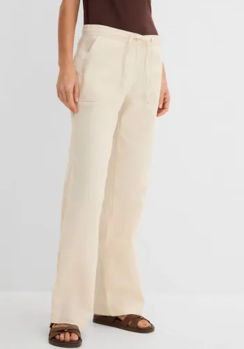 bonprix, bonprix Leinen-Hose mit weitem Beinbeige 46Damen