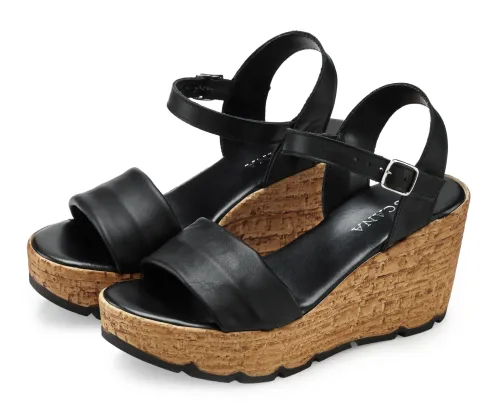 Lascana, LASCANA Sandalette "Sommerschuh, offener Schuh, Sandale, Keilsandalette," NEU aus Leder mit Keilabsatz in Kork-Optik