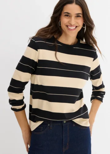 bonprix, bonprix Langarmshirt aus schwerer Baumwolleschwarz 52Damen