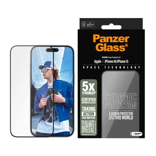 PanzerGlass, PanzerGlass Displayschutzglas "Ultra Wide Fit Ceramic iPhone 16" für iPhone 16 1 Stk. tlg.