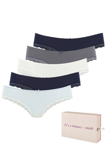 Lascana, LASCANA Brasilslip 5er-Pack, aus elastischer Baumwolle mit zarter Spitze, mit Aufbewahrungsbox