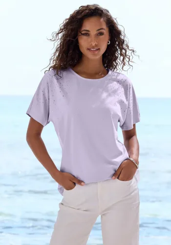 Lascana, LASCANA Kurzarmshirt "mit Glitzesteinen" aus weichem Baumwoll-Viskose-Jersey, sommerlich leicht