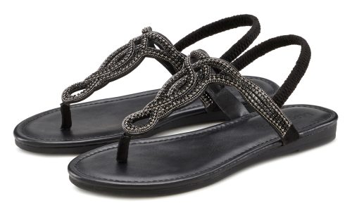 Lascana, LASCANA Zehentrenner "Sommerschuh, offener Schuh," Sandale, Pantolette mit Schmucksteinen in Glitzer-Optik VEGAN