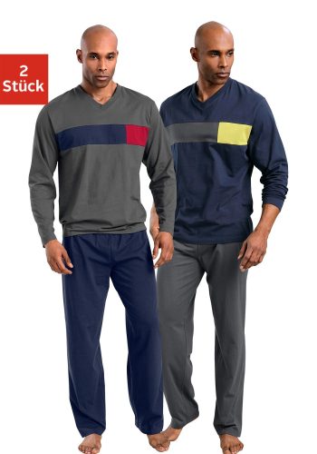 LE JOGGER, le jogger® Pyjama, (2 Stück), mit Colourblock-Einsätzen