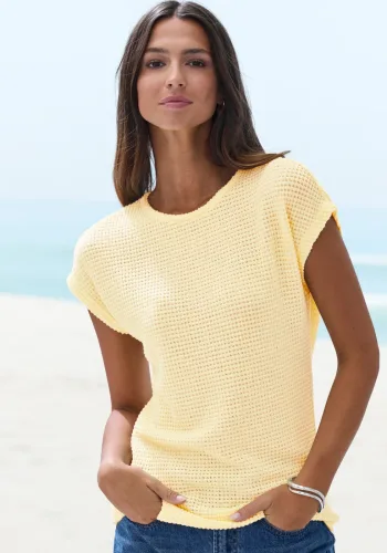 Vivance, Vivance Kurzarmshirt "aus bügelfreiem Waffelstrick" luftiges Waffelstrickshirt