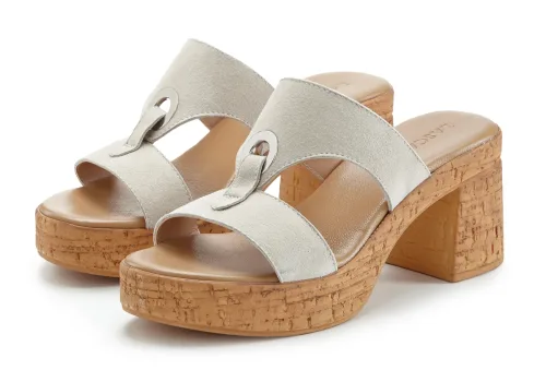 Lascana, LASCANA Pantolette "Sandale, Mule, offener Schuh, Sommerschuh," aus Leder mit Blockabsatz in Kork-Optik